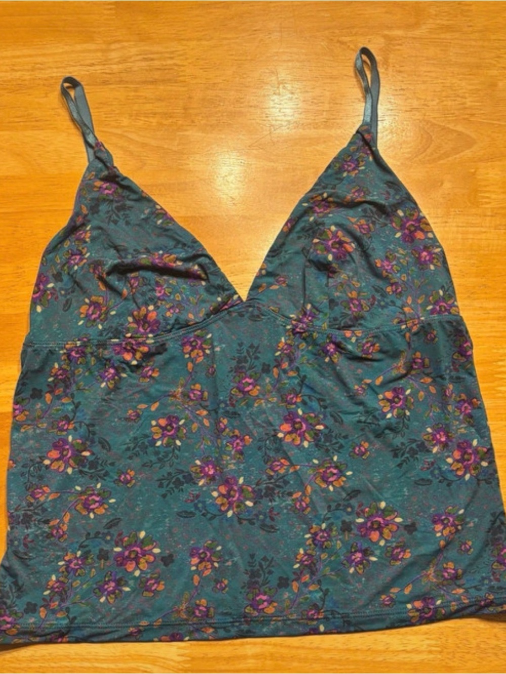 NATURAL LIFE Teal Floral V-Neck Camisole with Purple & Orange Flowers